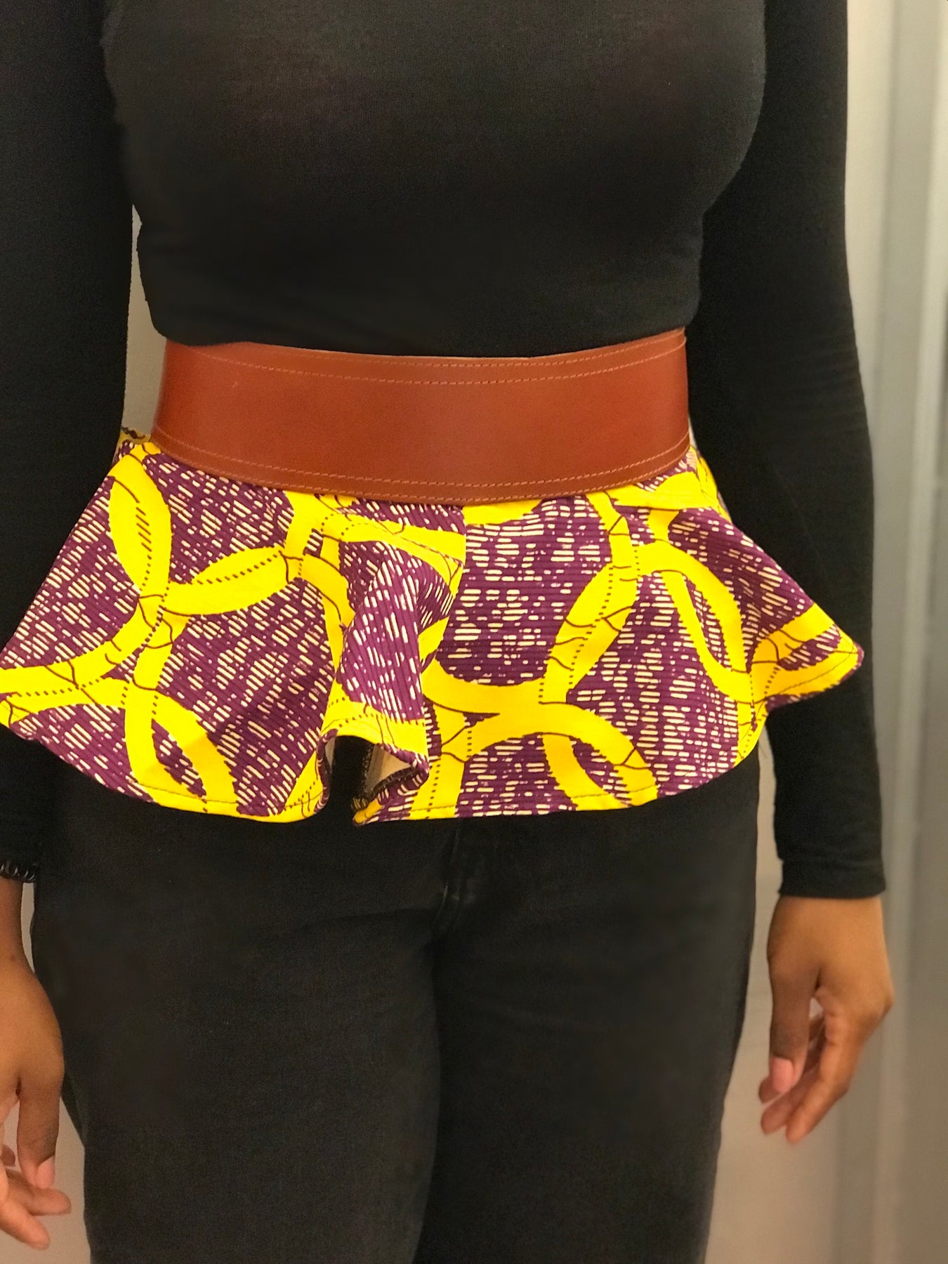 Equestrian Leather and African Print Peplum Belt –