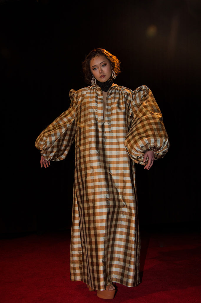 Silk Plaid Maxi Dress
